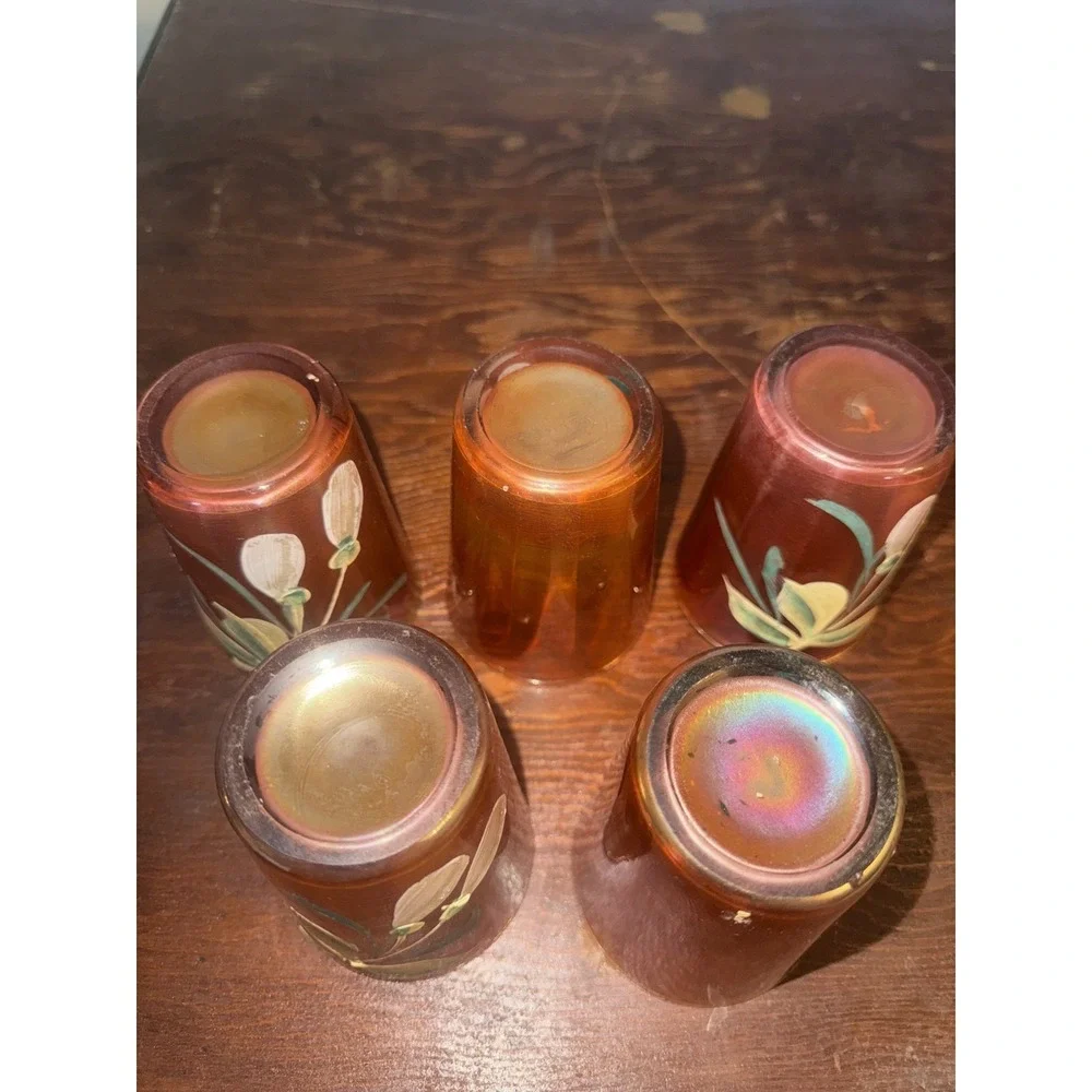 Fenton Marigold Carnival Glass Lotus Water Pitcher and 5 Glasses Set Vintage